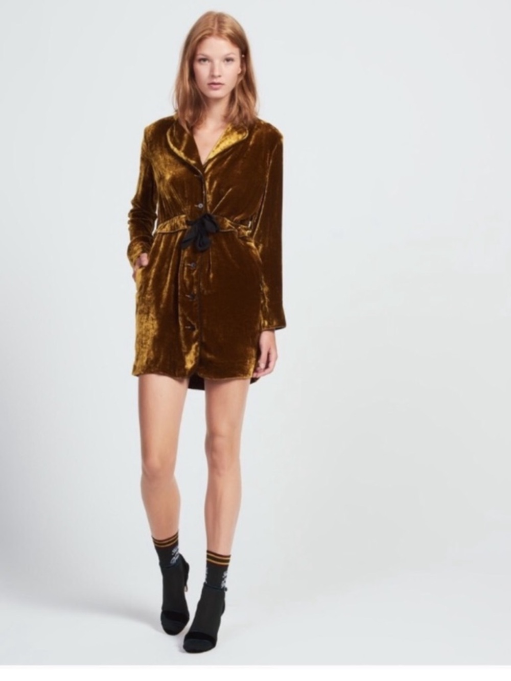 Sandro Velvet Mini Dress gold size 2 EUC - Picture 2 of 6